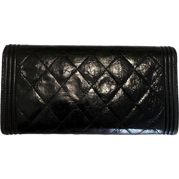 💎✨BEAUTIFUL✨💎 Authentic Chanel Quilted Glazed Aged Long Boy Flap Black Wallet - Picture 3 of 6